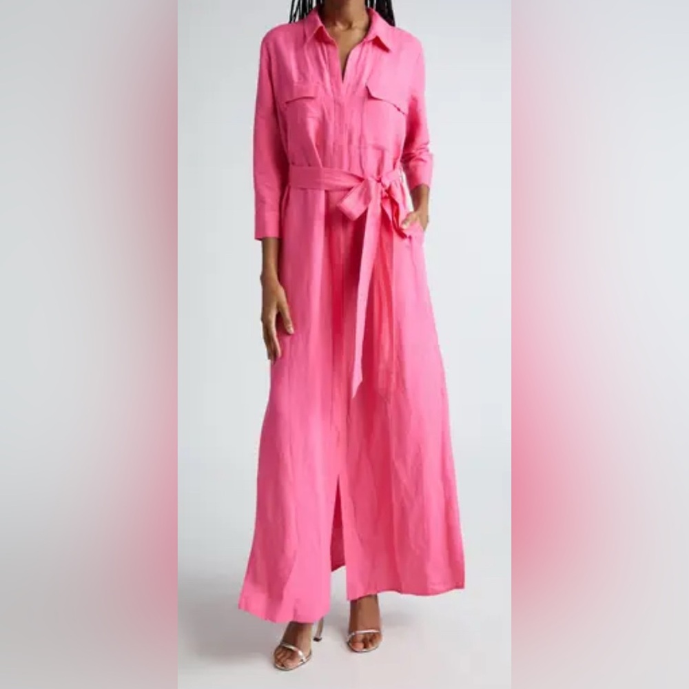 L’Agence Cameron Linen Blend Maxi Shirtdress Size S
